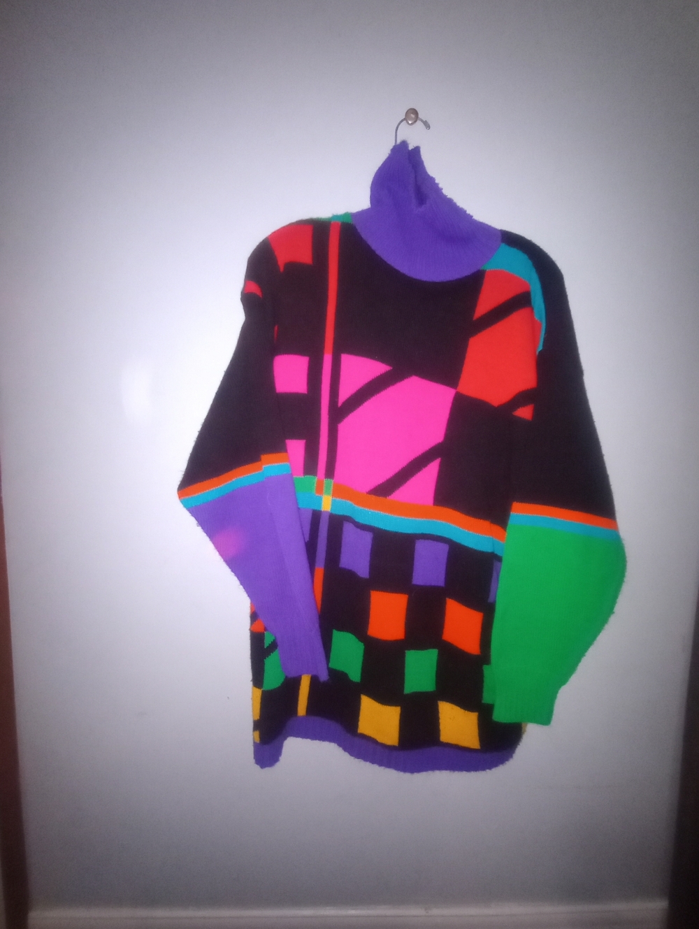 Colorblock Geometric Turtleneck Sweater - Multicolor